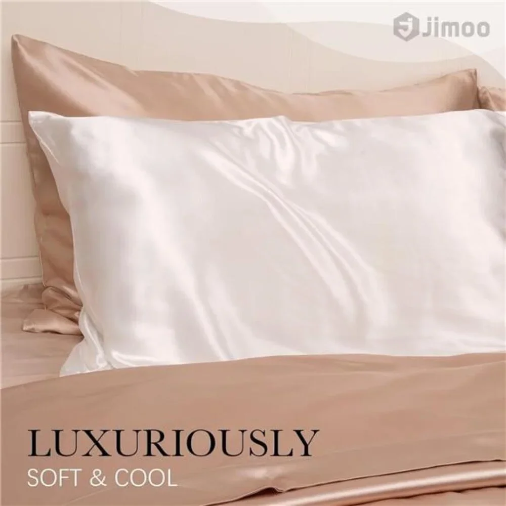 100% Mulberry Silk Pillowcase 19 Momme Hair Skin Friendly 2 Pc Queen Ivory White - Picture 1 of 6
